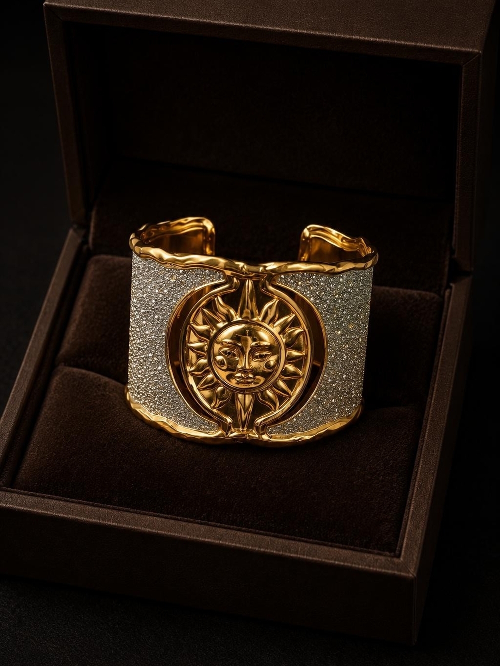 Gold Sun Cuff with Silver Glitter Panels